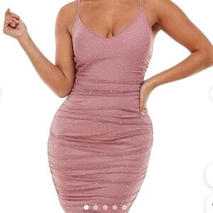 Windsor Dusty Rose Embellished Ruched Backless Bodycon Dress
